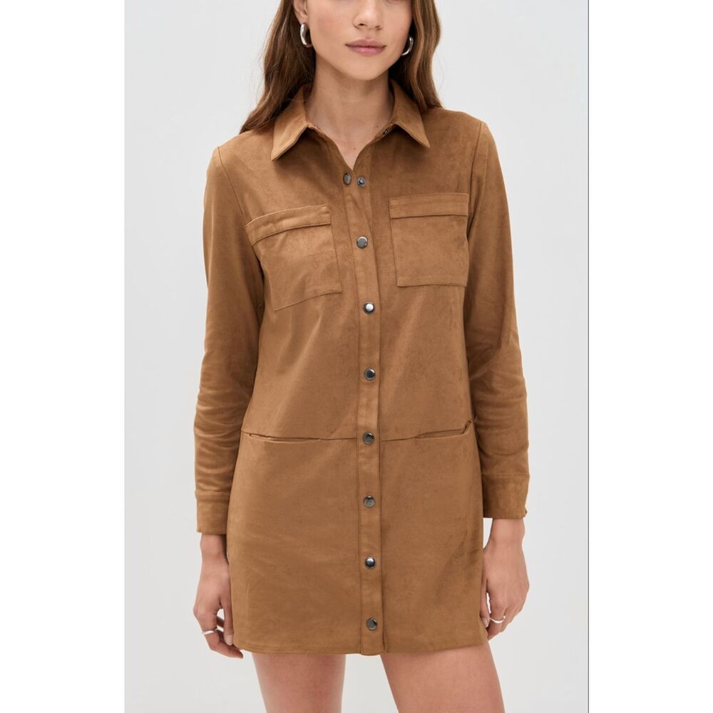 SAYLOR Kingston Faux Suede Buttoned Mini Dress Brown Medium